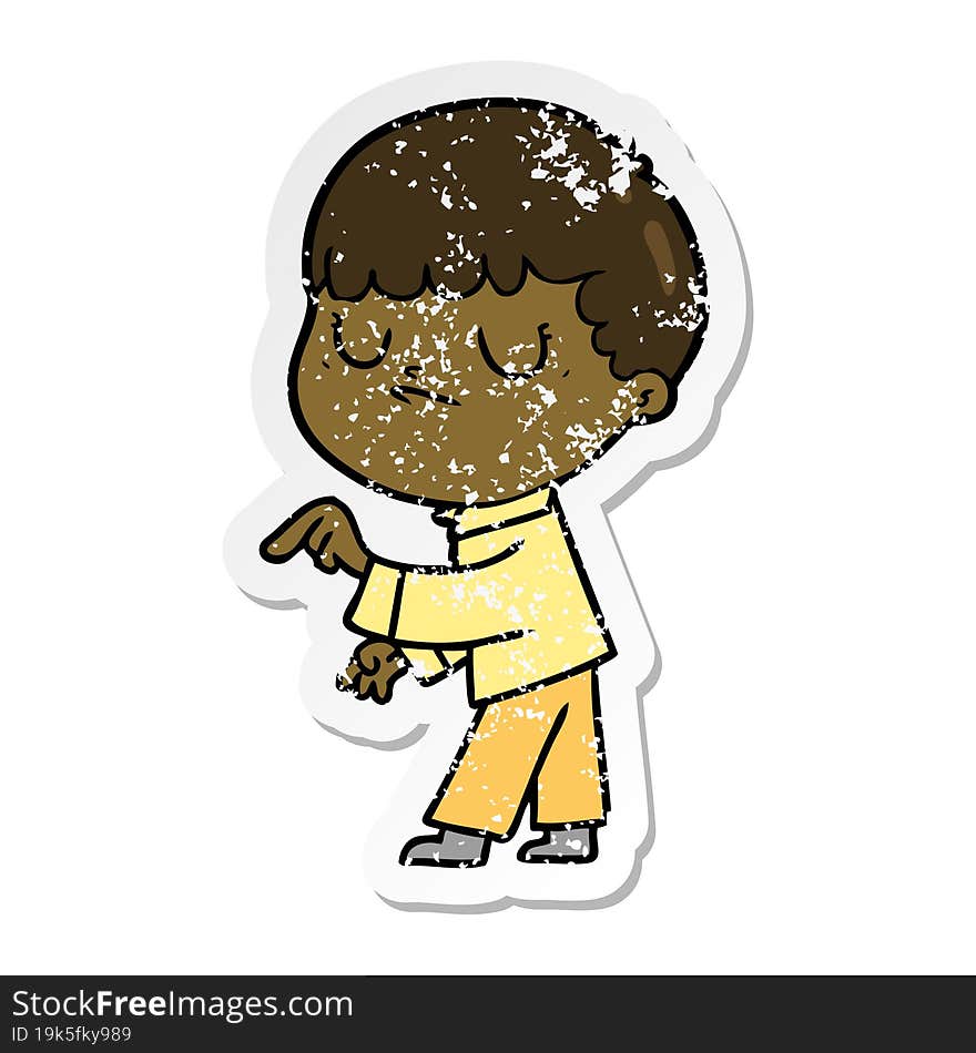 Distressed Sticker Of A Cartoon Grumpy Boy