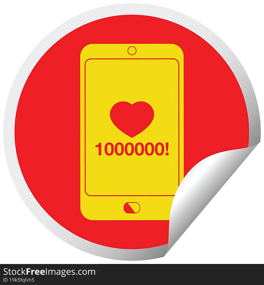 Mobile Phone Showing 1000000 Likes Circular Peeling Sticker