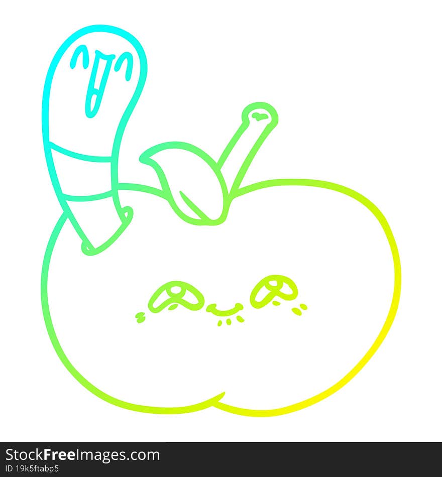 cold gradient line drawing of a cartoon worm in happy apple