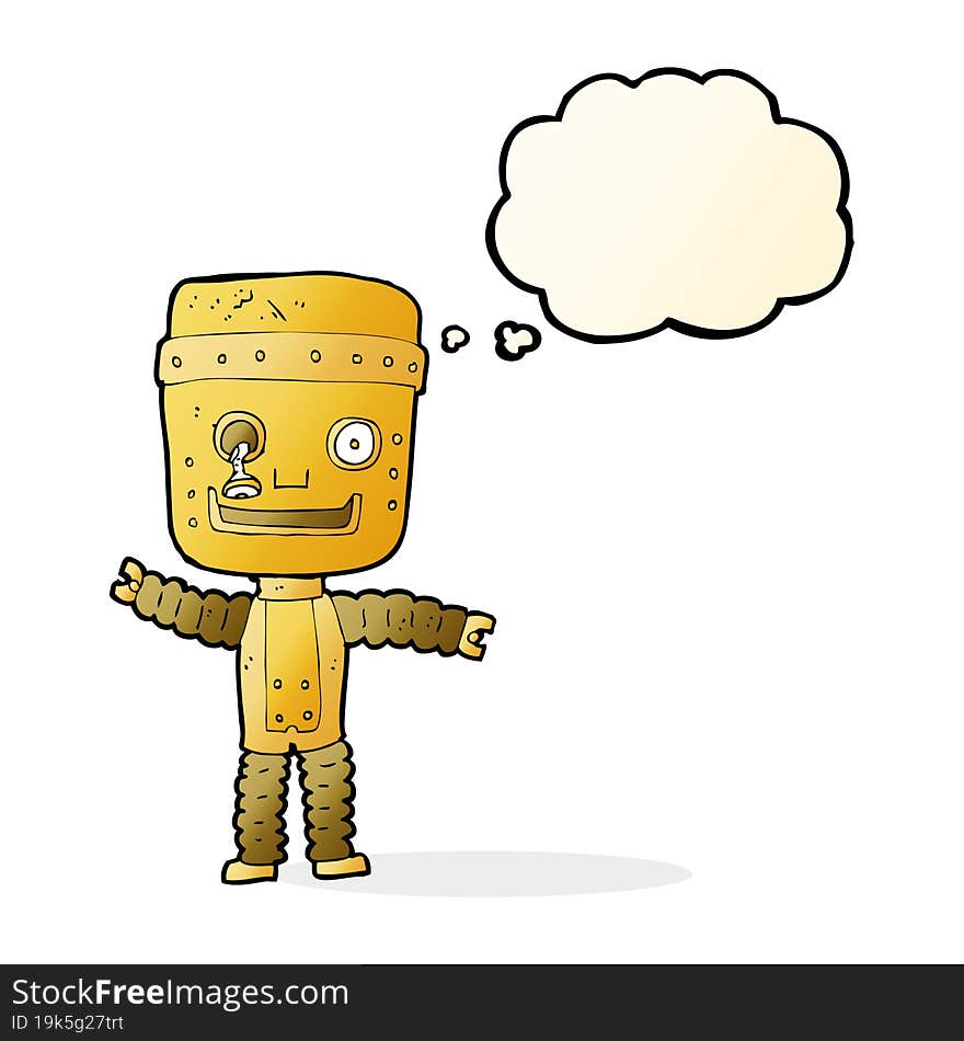 Cartoon Funny Gold Robot With Thought Bubble