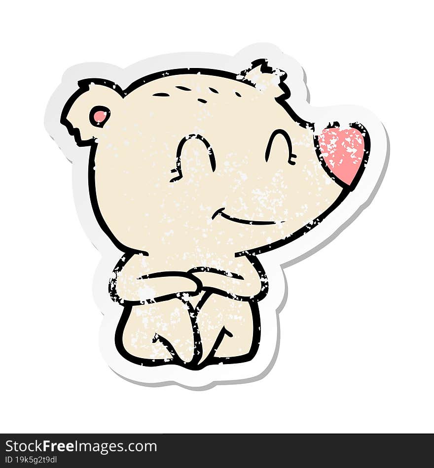 Distressed Sticker Of A Smiling Polar Bear Cartoon