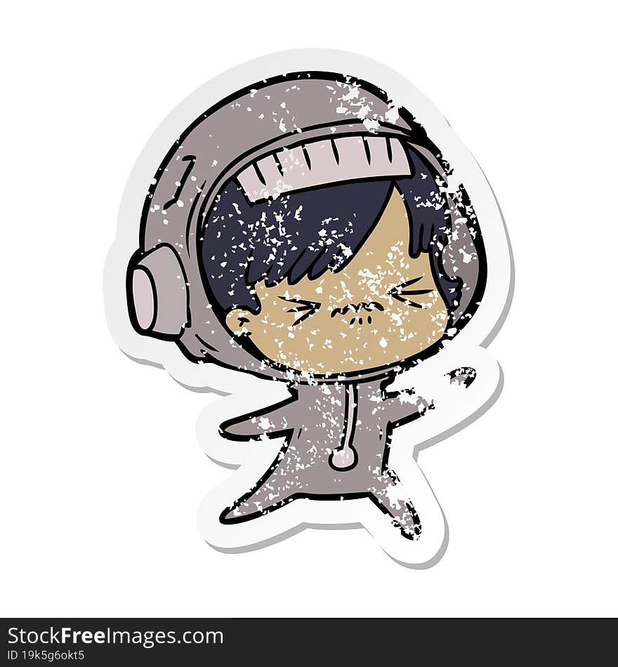 distressed sticker of a angry cartoon space girl