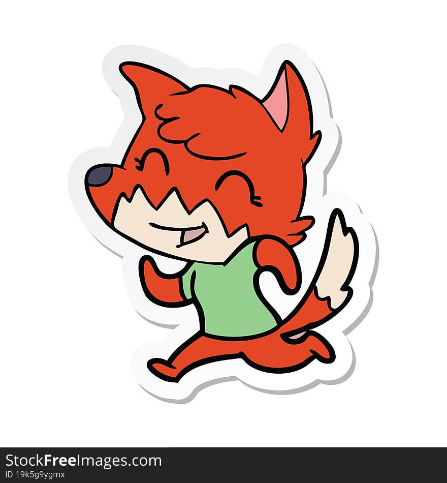 sticker of a happy cartoon fox