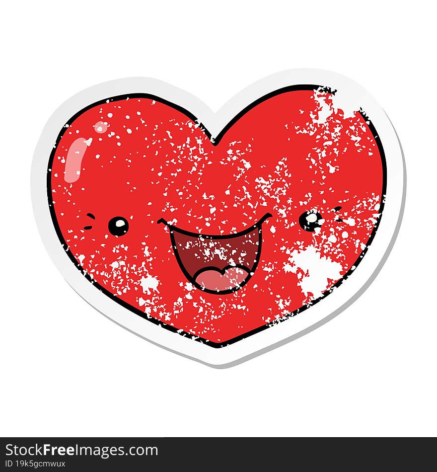 distressed sticker of a cartoon love heart character