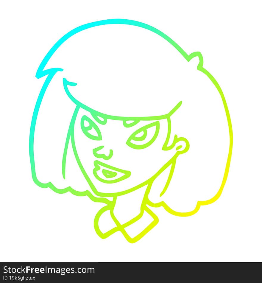 cold gradient line drawing of a cartoon face girl