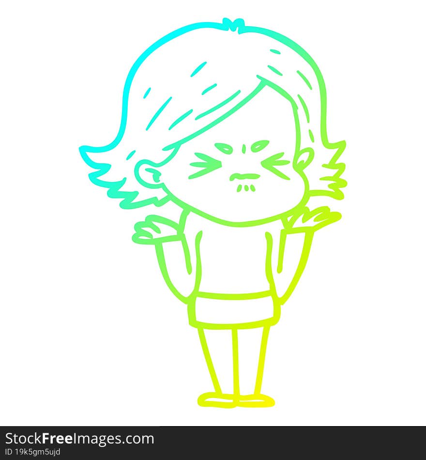 cold gradient line drawing of a cartoon angry woman