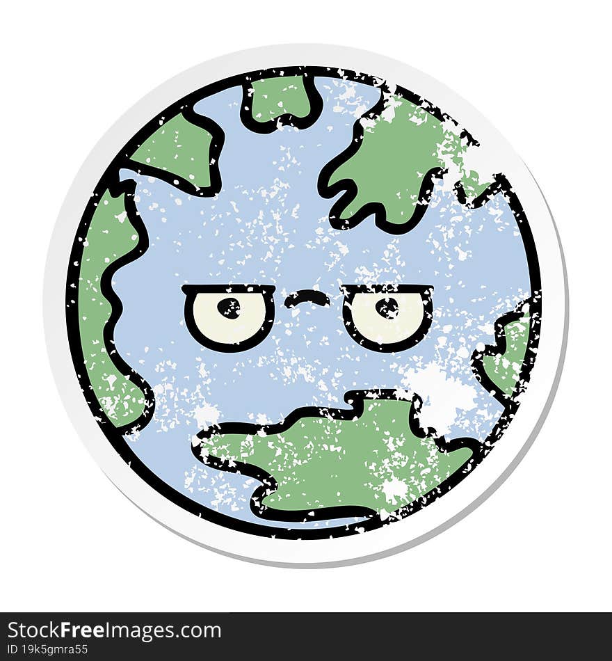 distressed sticker of a cute cartoon planet earth