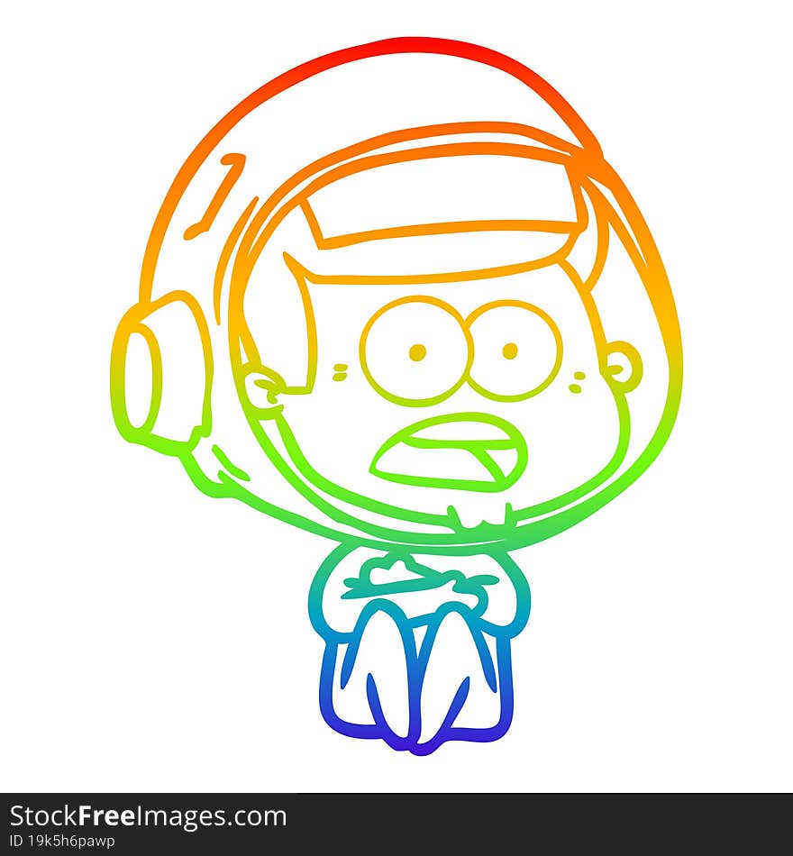 rainbow gradient line drawing cartoon surprised astronaut