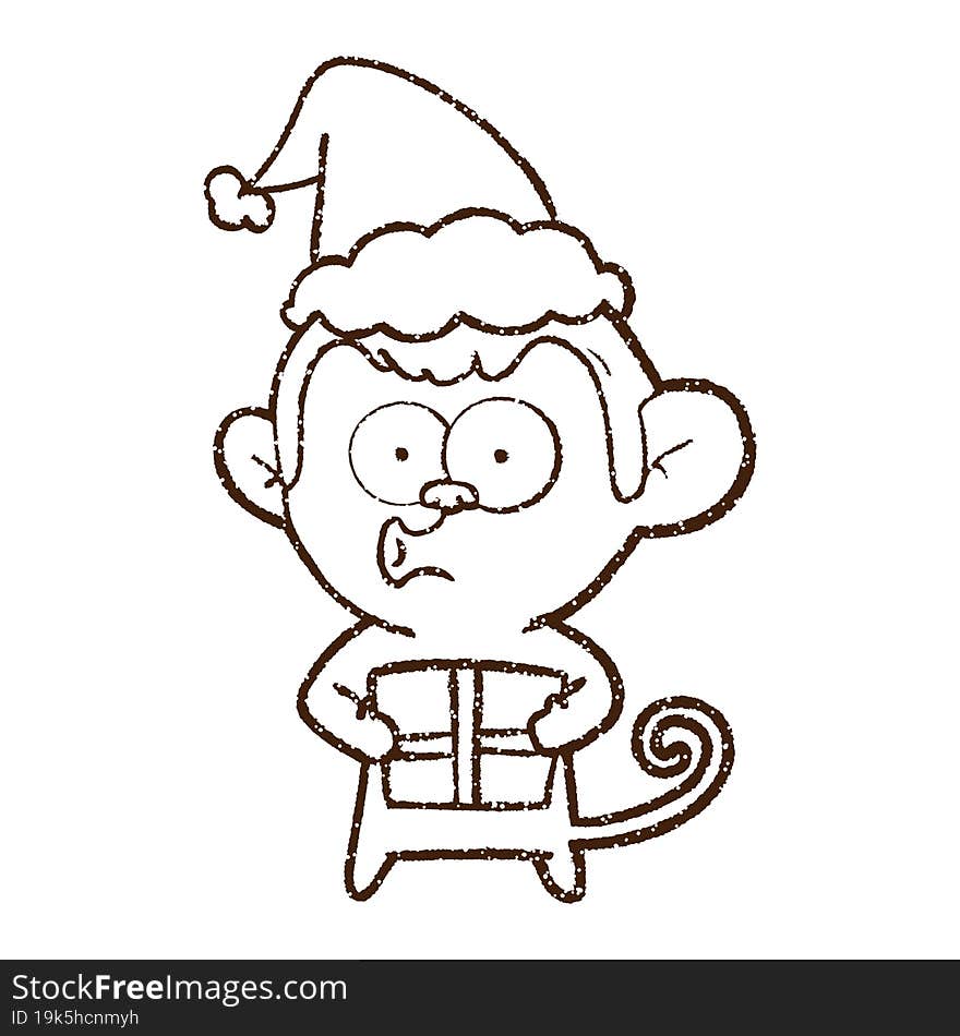 Festive Monkey Charcoal Drawing