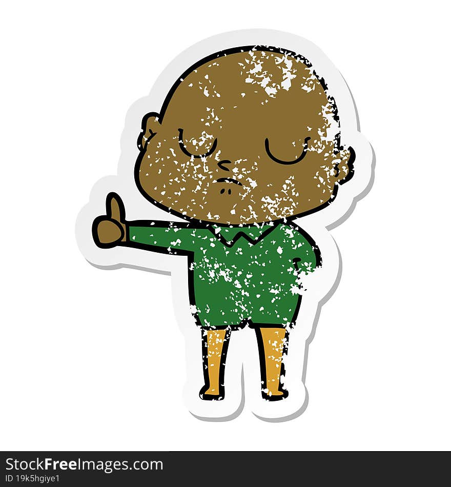 distressed sticker of a cartoon bald man