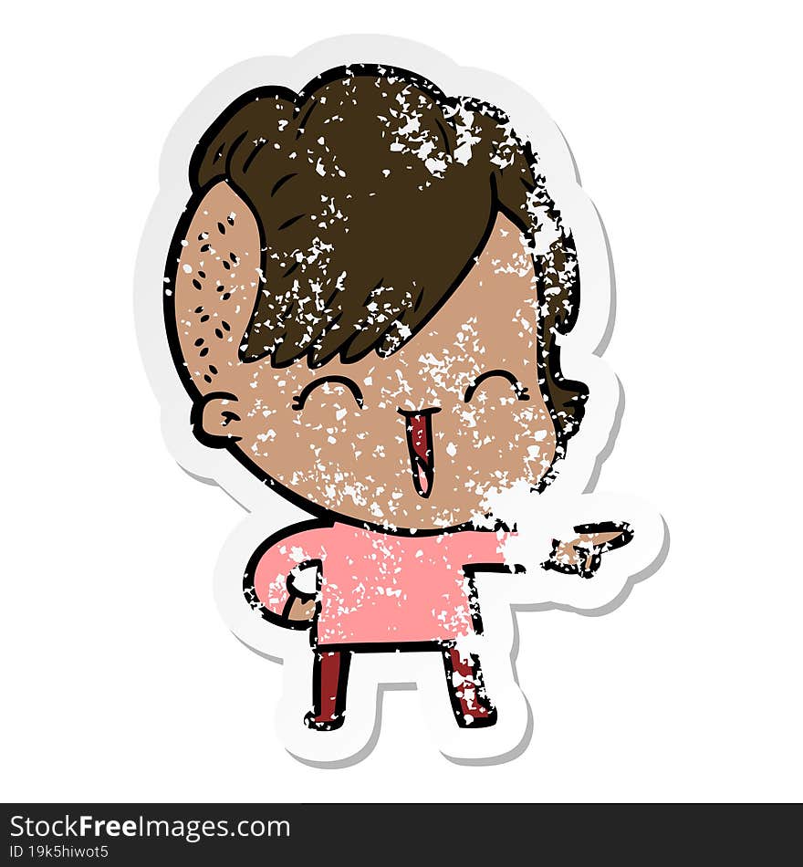 Distressed Sticker Of A Cartoon Happy Hipster Girl