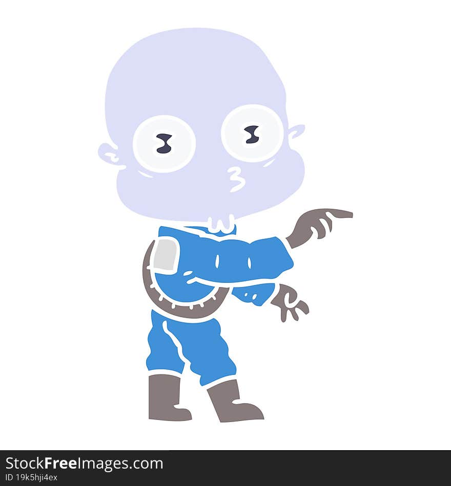 flat color style cartoon weird bald spaceman pointing