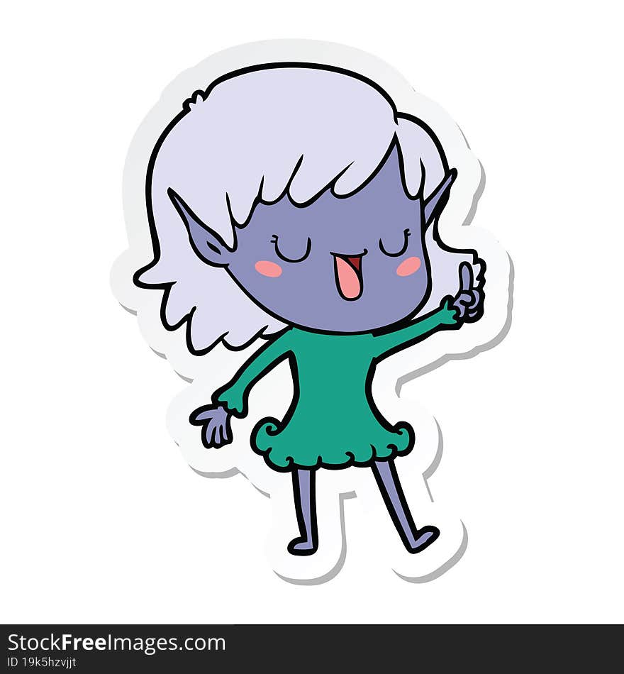 Sticker Of A Cartoon Elf Girl