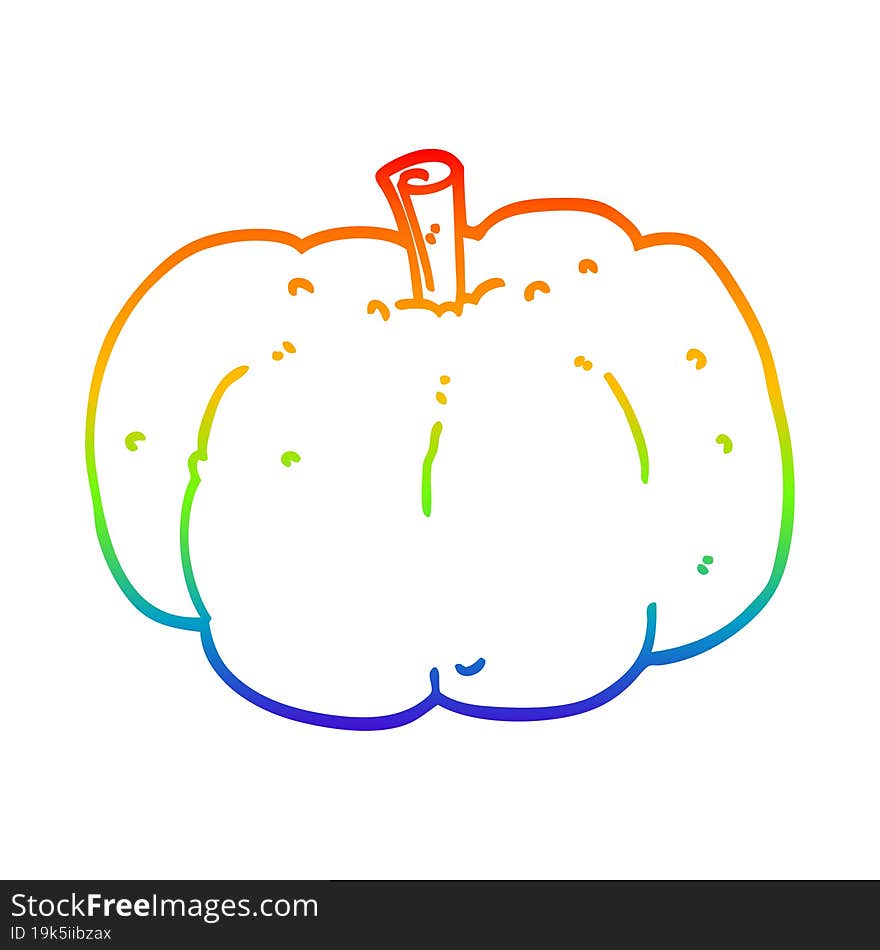 rainbow gradient line drawing of a cartoon pumpkin