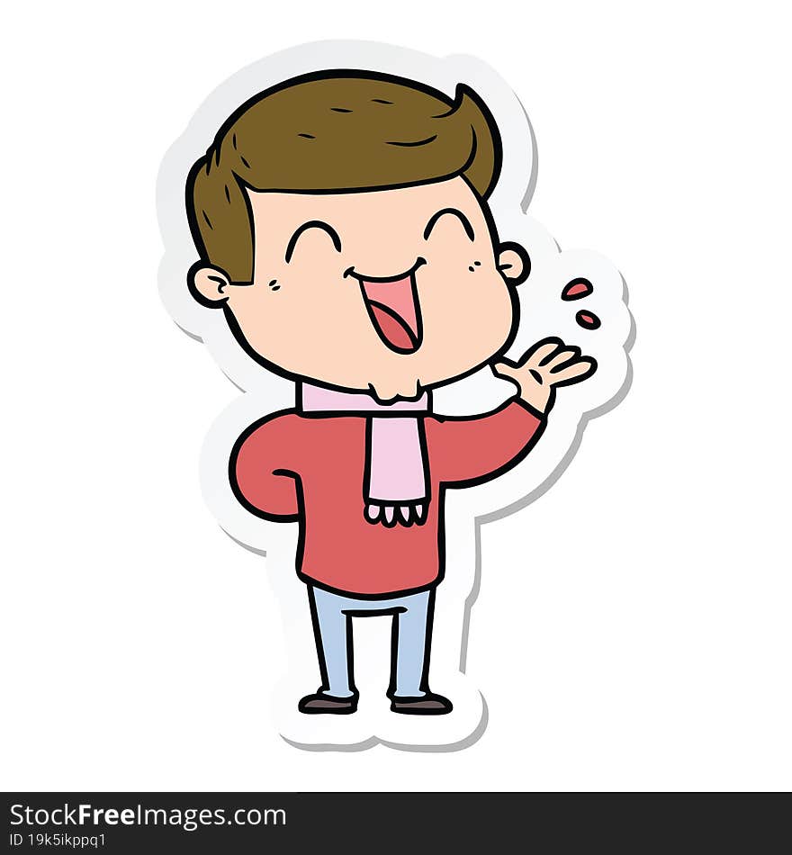 Sticker Of A Cartoon Man Laughing