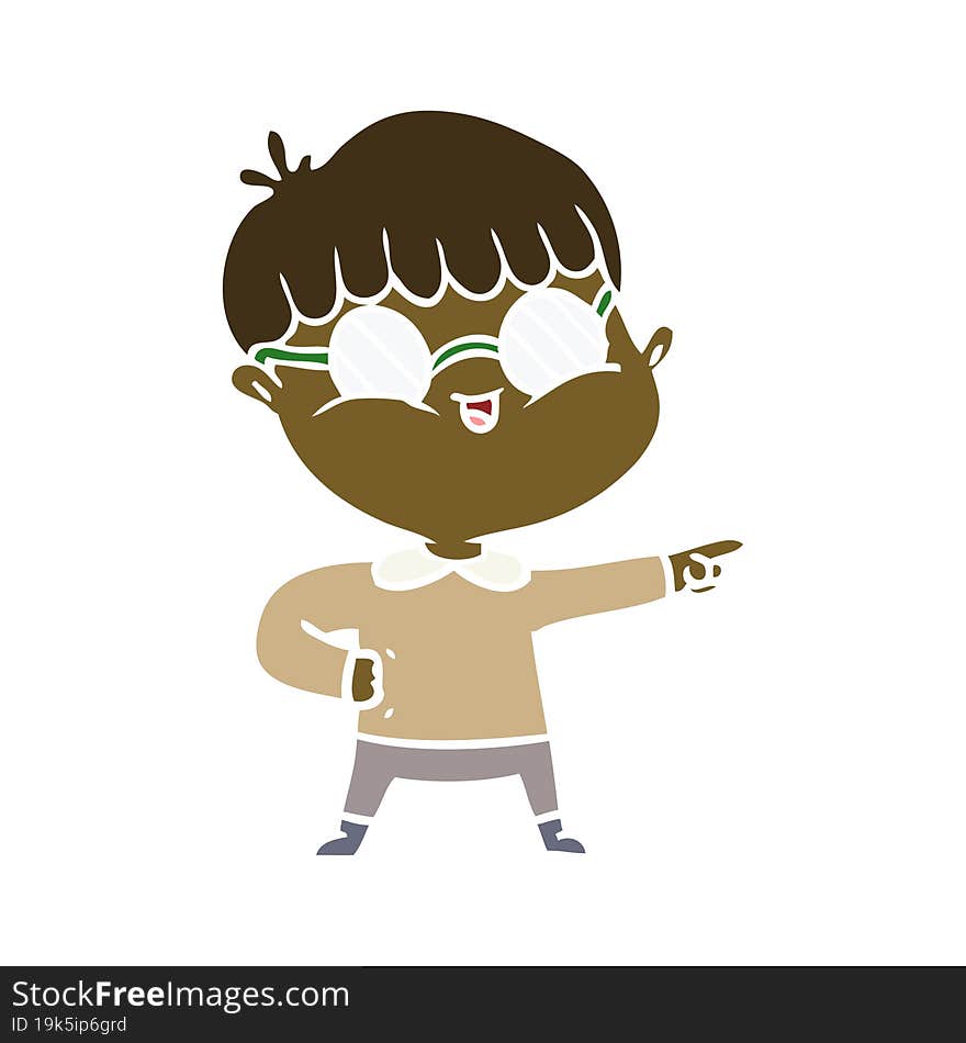 Flat Color Style Cartoon Boy Wearing Spectacles