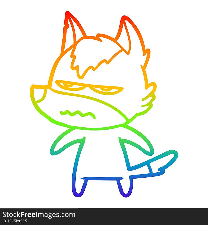 rainbow gradient line drawing cartoon annoyed wolf