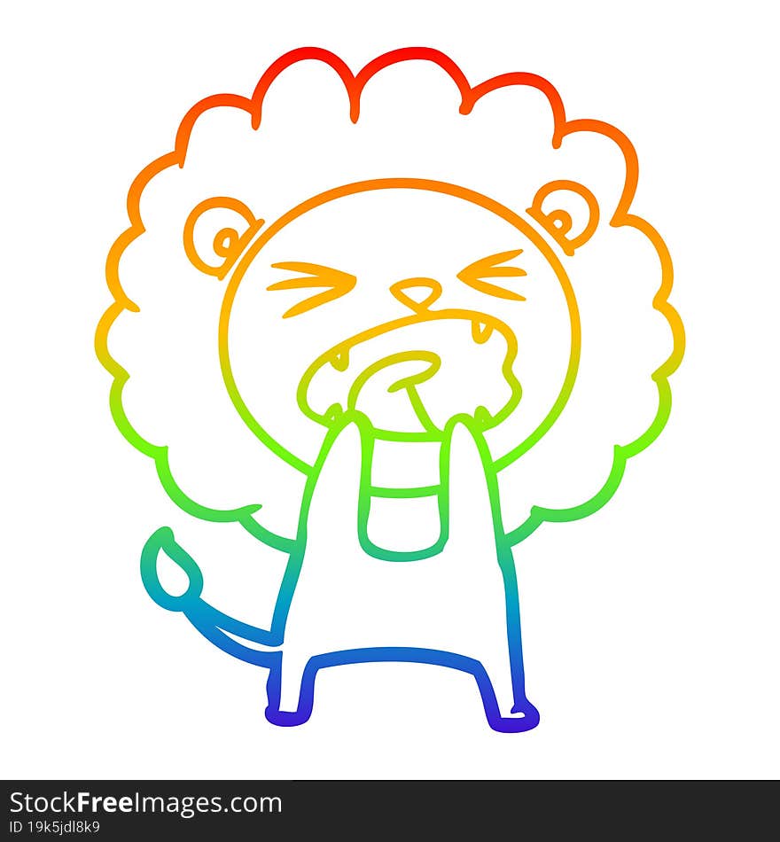 rainbow gradient line drawing cartoon angry lion