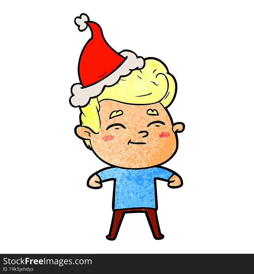 Happy Textured Cartoon Of A Man Wearing Santa Hat