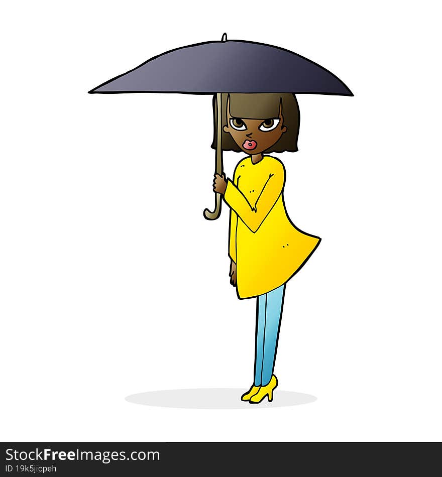 cartoon woman with umbrella