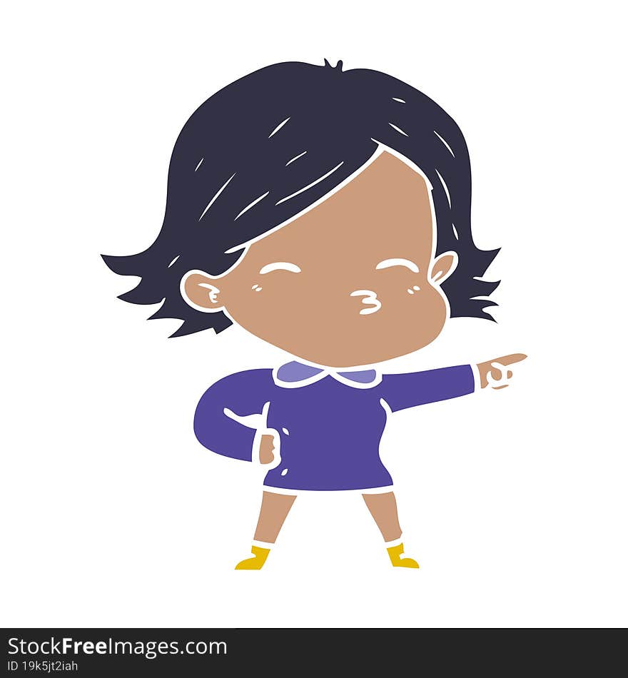 Flat Color Style Cartoon Woman Pointing