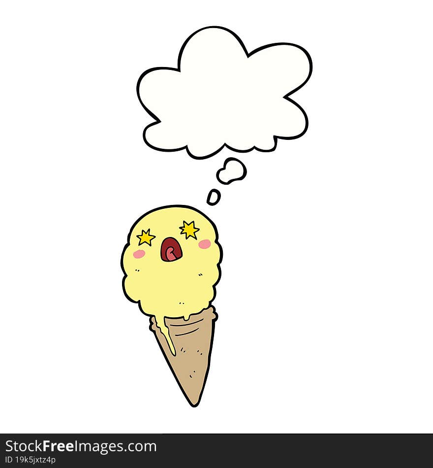 cartoon shocked ice cream and thought bubble