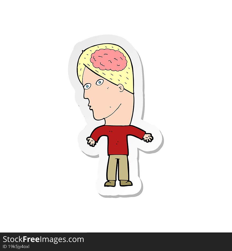 sticker of a cartoon man with brain symbol