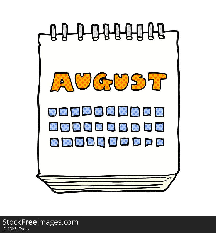 cartoon calendar showing month of august