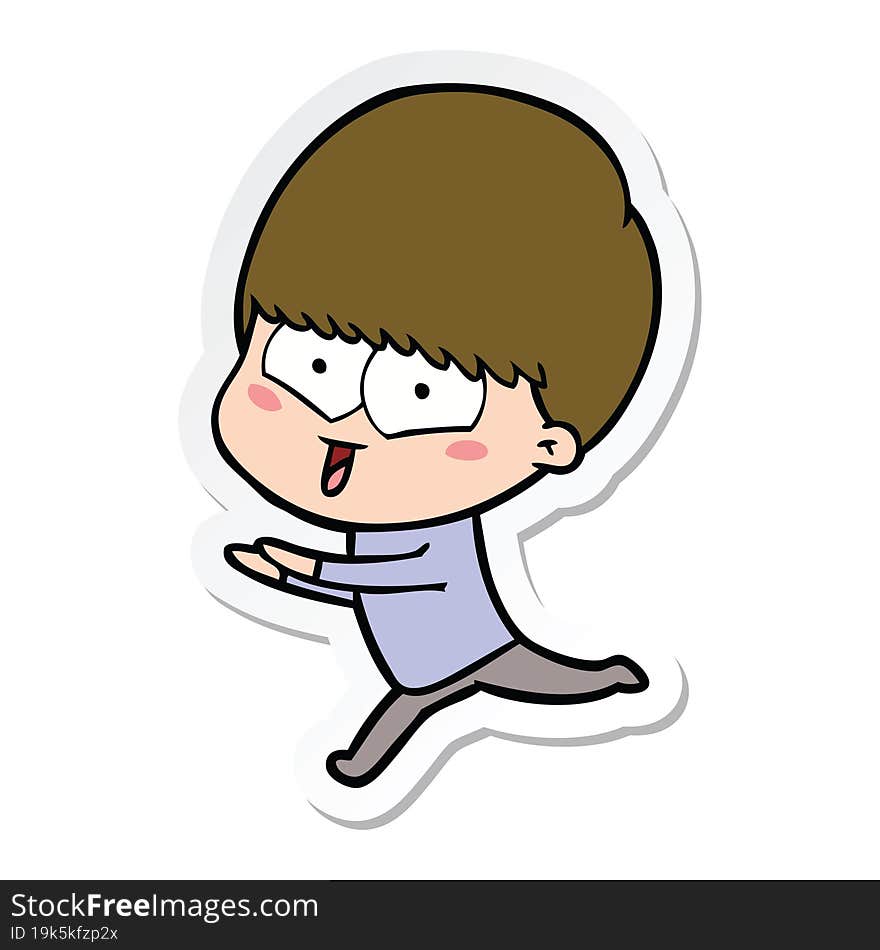 sticker of a cartoon happy boy