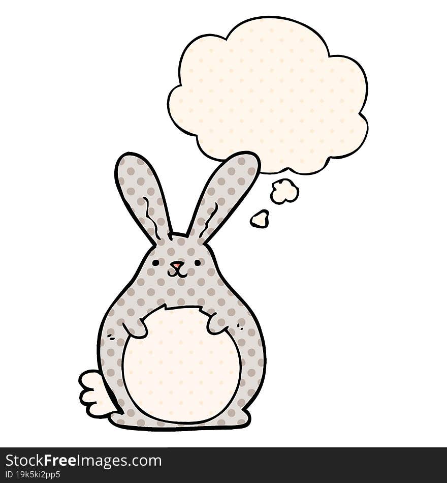 cartoon rabbit with thought bubble in comic book style