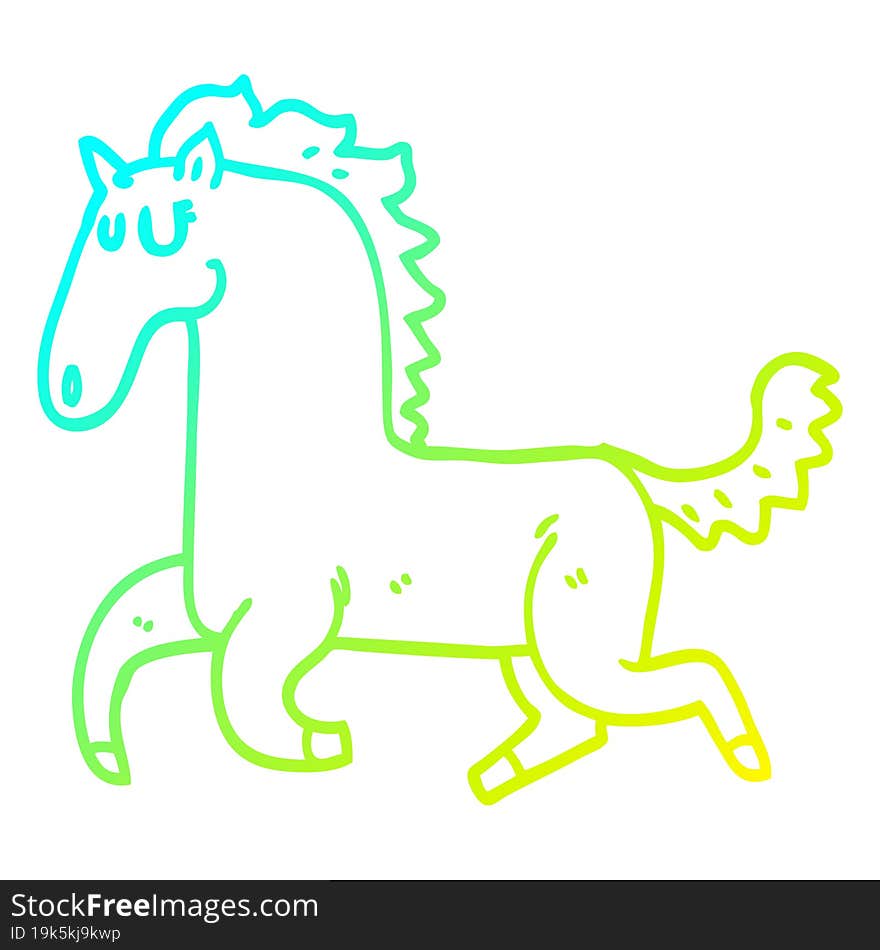 cold gradient line drawing cartoon running horse