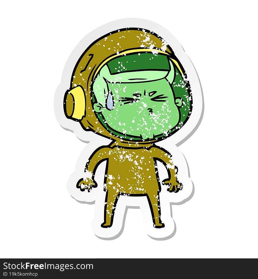 distressed sticker of a cartoon stressed astronaut