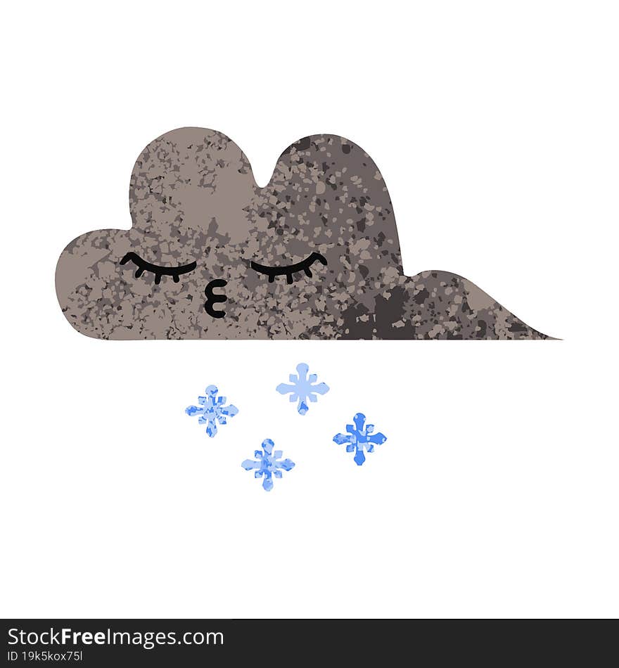 retro illustration style cartoon storm snow cloud