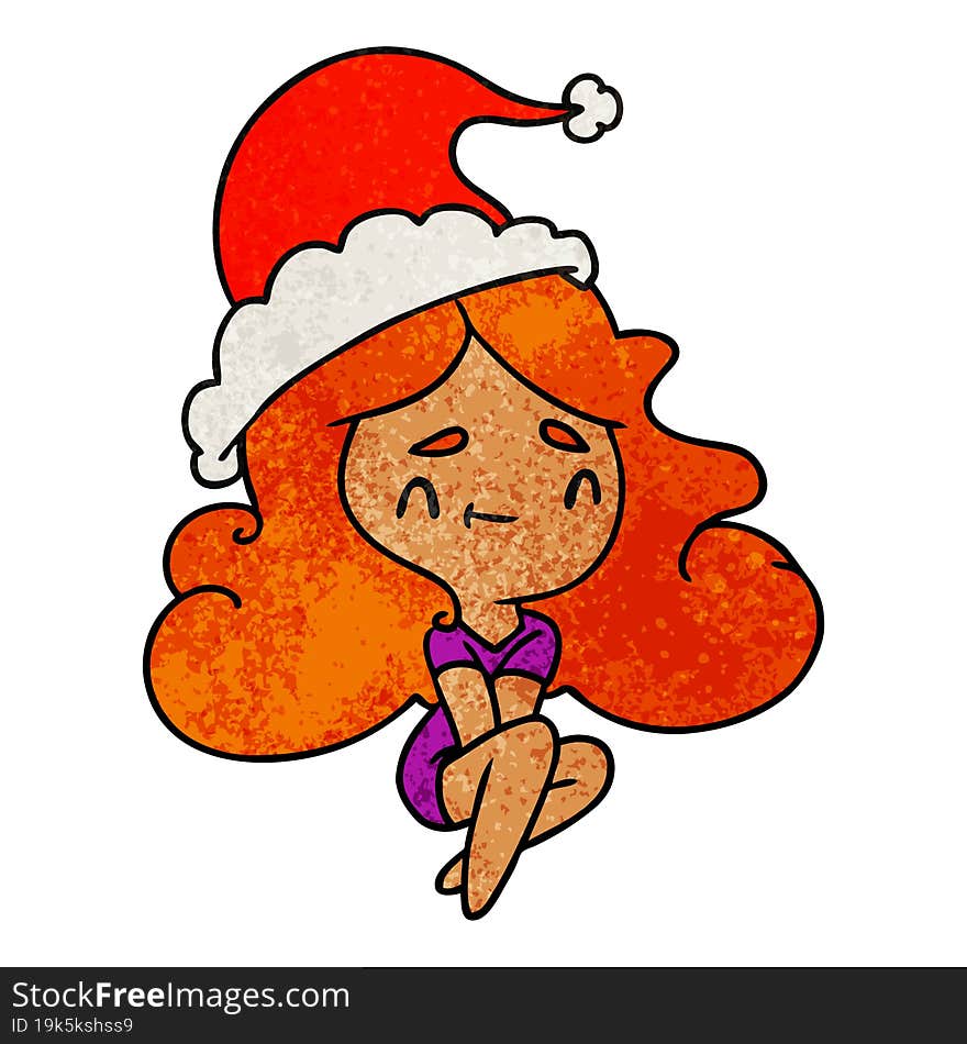 christmas textured cartoon of kawaii girl