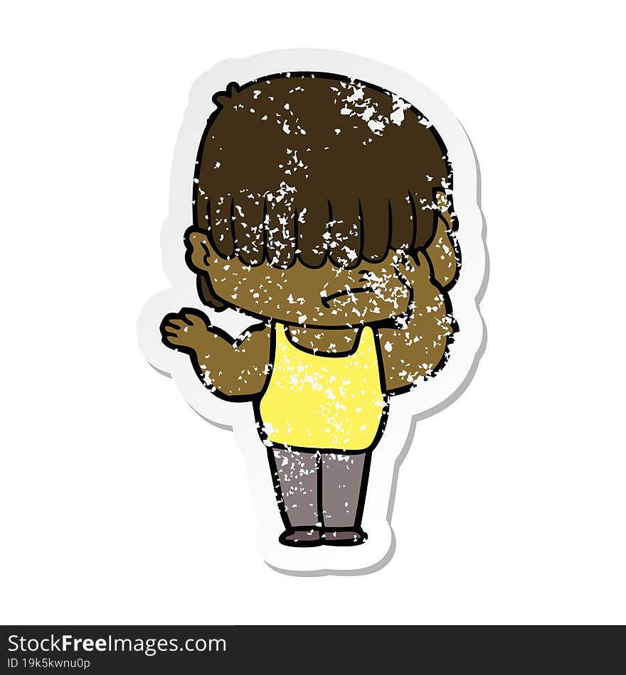 distressed sticker of a cartoon boy with untidy hair