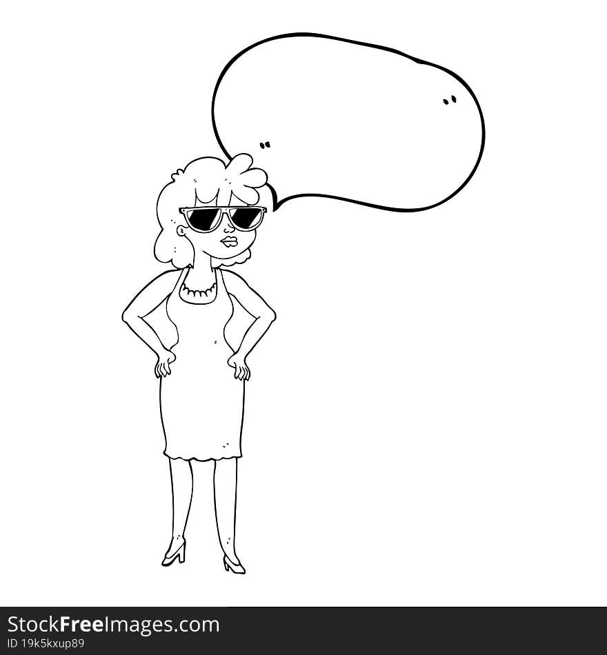 Speech Bubble Cartoon Woman Wearing Sunglasses