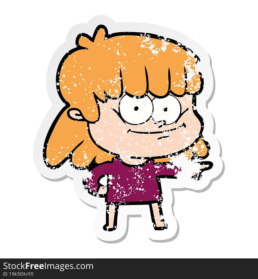 distressed sticker of a cartoon girl smiling