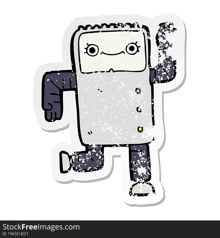 distressed sticker of a cartoon robot