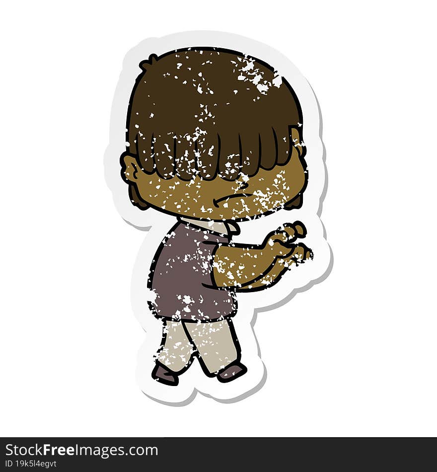 Distressed Sticker Of A Cartoon Boy With Untidy Hair