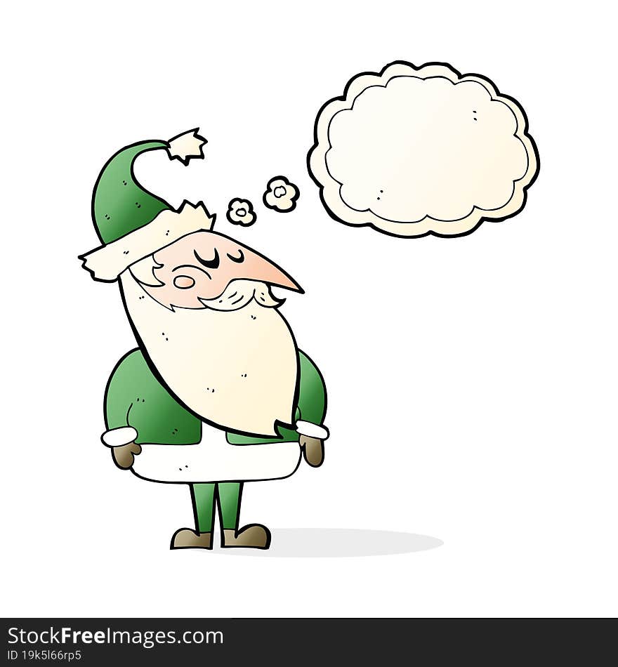 cartoon santa claus with thought bubble