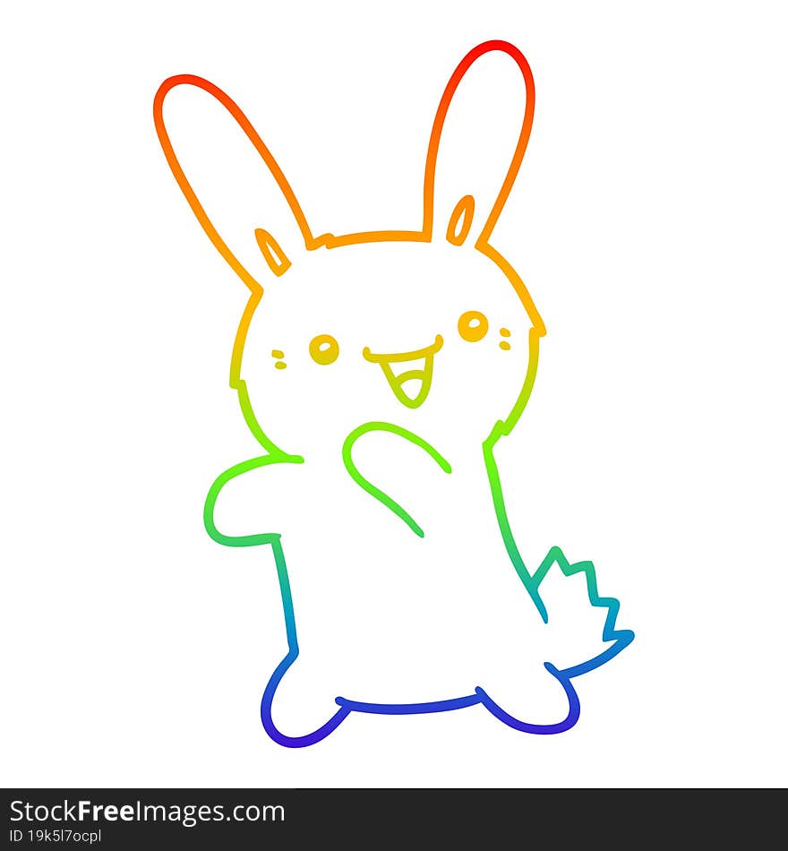 rainbow gradient line drawing of a cartoon rabbit