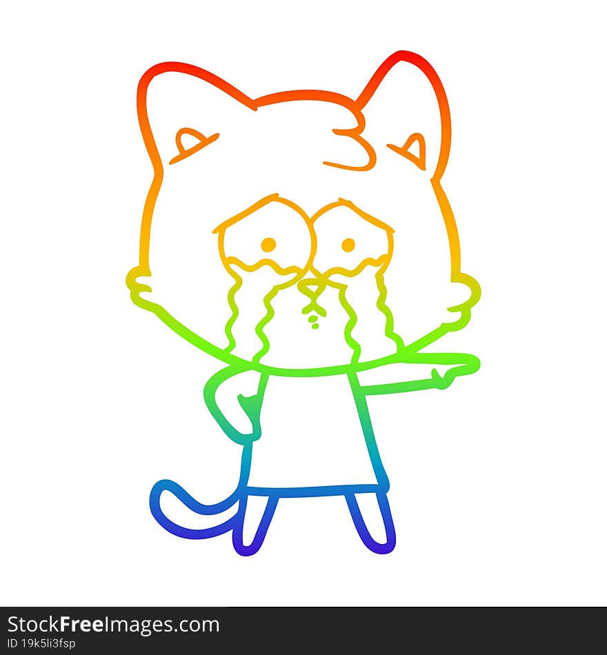 rainbow gradient line drawing cartoon crying cat