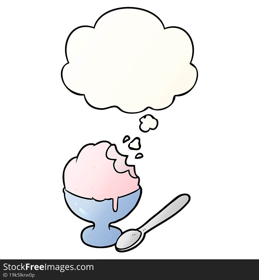 cartoon ice cream dessert and thought bubble in smooth gradient style