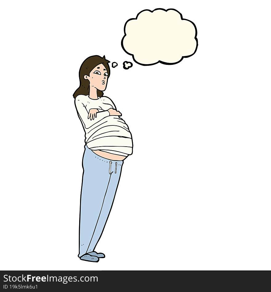 cartoon pregnant woman with thought bubble