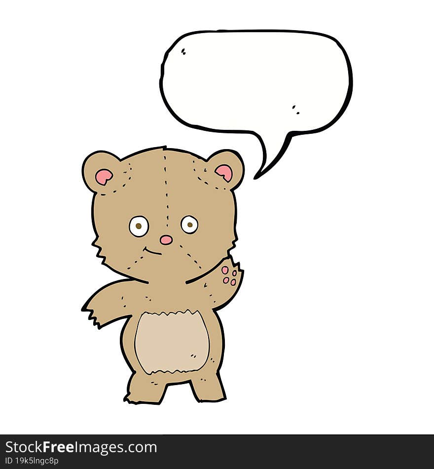 Cartoon Waving Teddy Bear With Speech Bubble