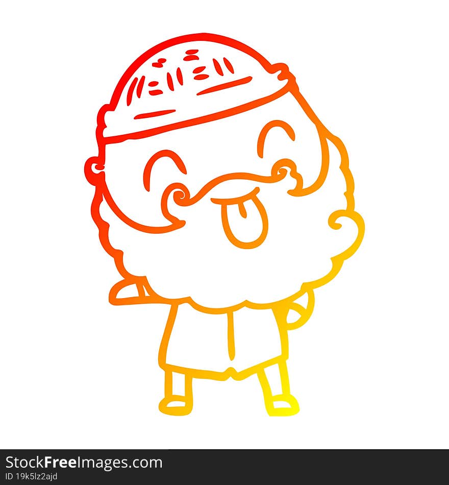 Warm Gradient Line Drawing Man With Beard Sticking Out Tongue