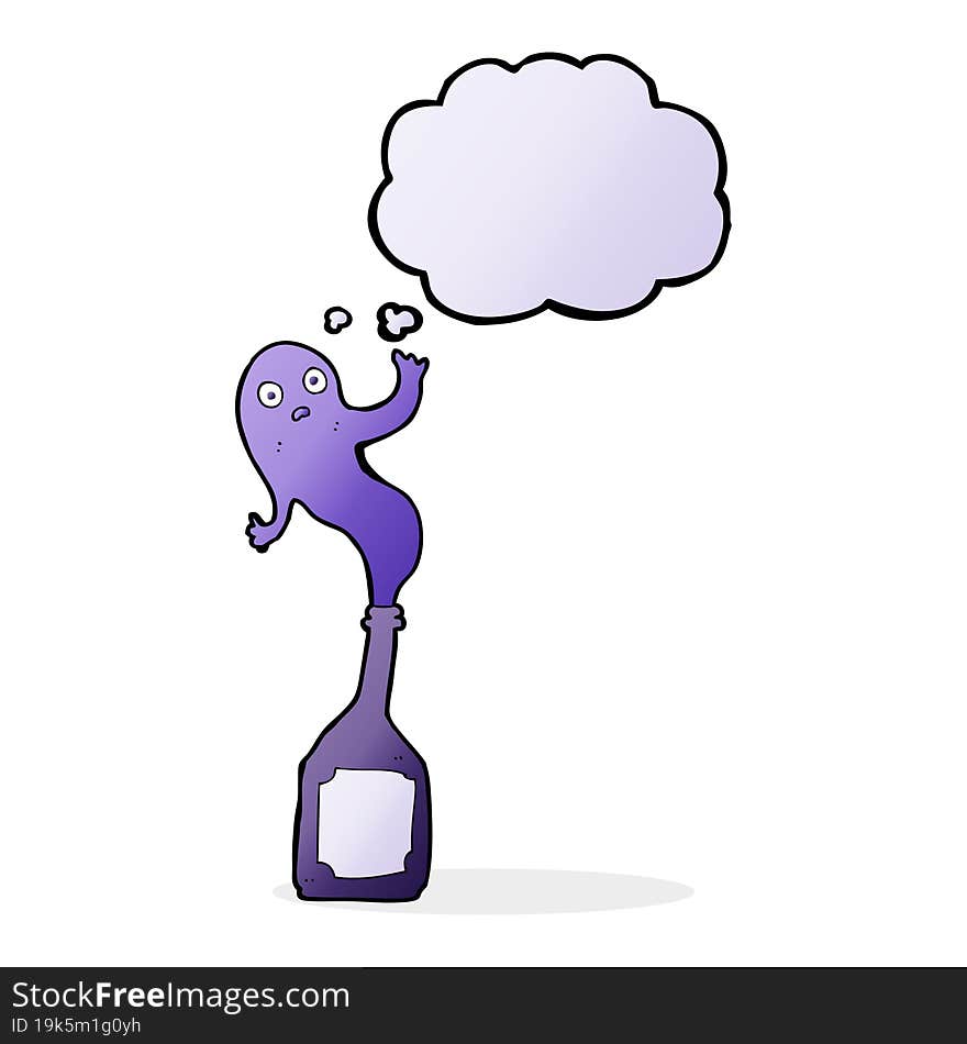 Cartoon Ghost In Bottle With Thought Bubble