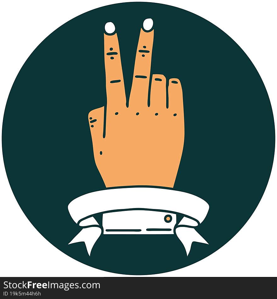 icon of victory v hand gesture with banner. icon of victory v hand gesture with banner