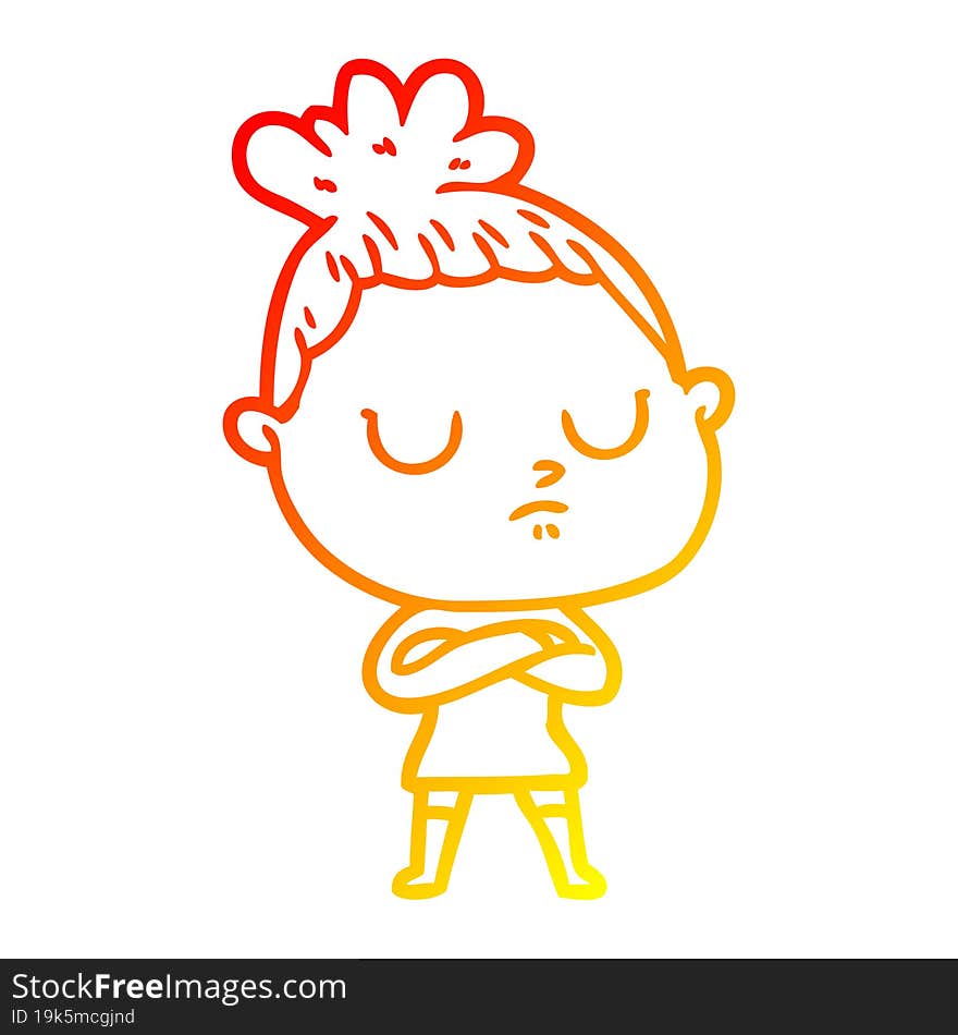 Warm Gradient Line Drawing Cartoon Calm Woman