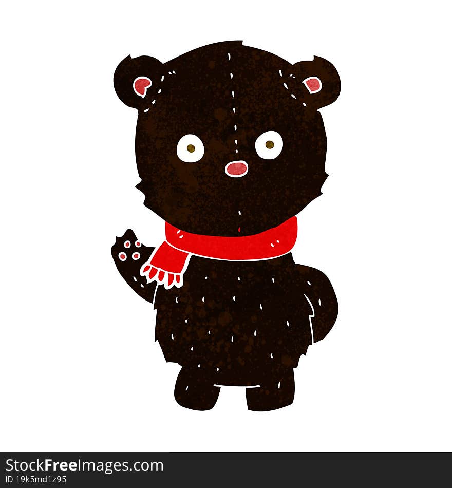 cartoon waving black bear cub